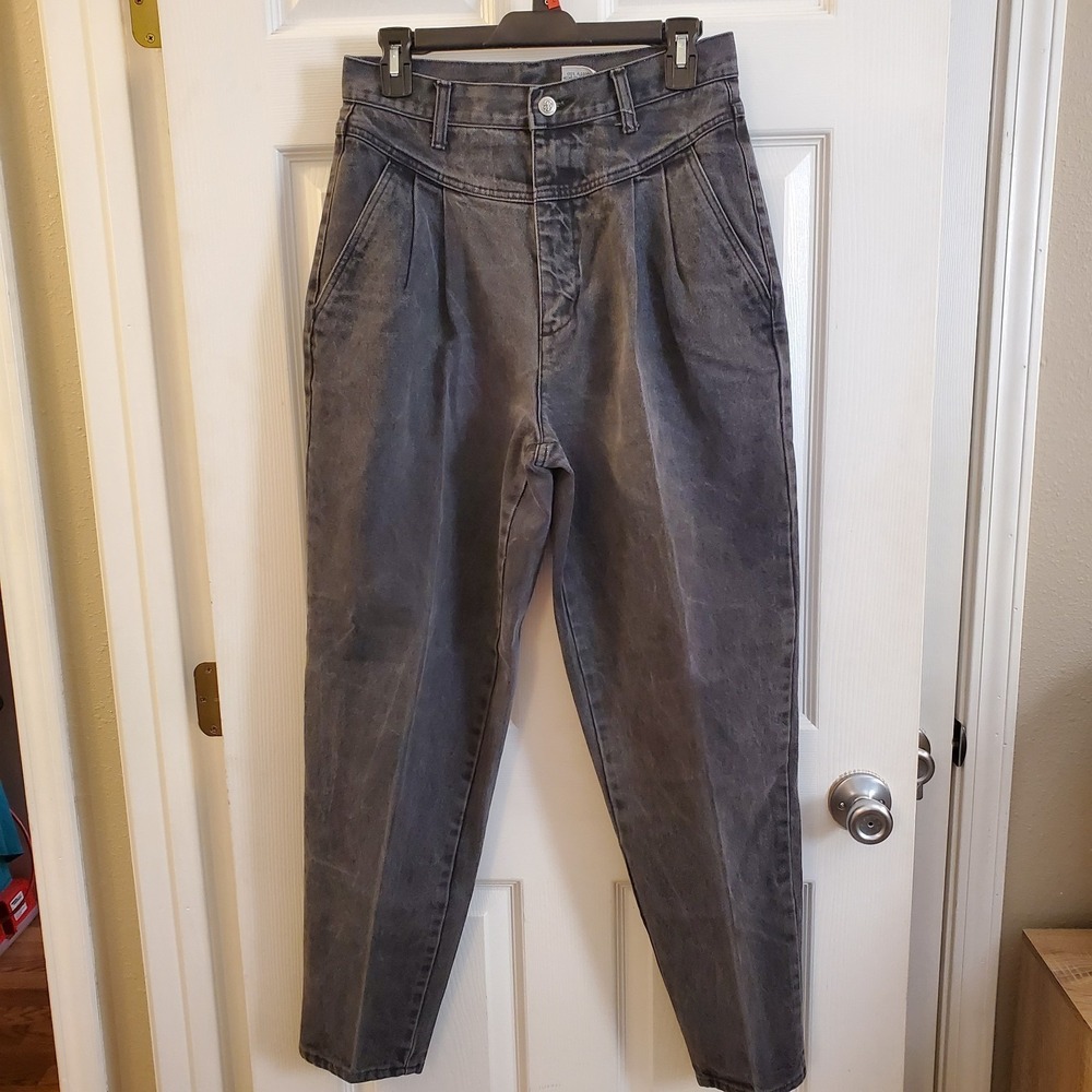 Vtg Y2K 90s Bill Blass sz 12 fade blk pleated front high rise bareback Mom Jean‎